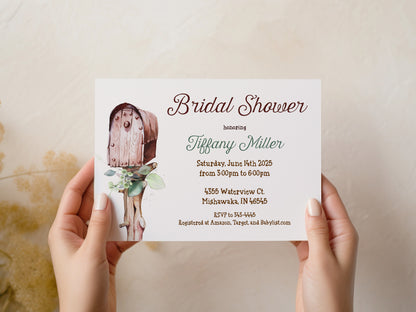 Country Wood Mailbox and Greenery Bridal Shower Invitation