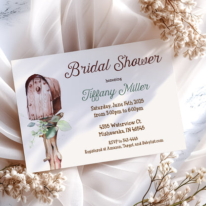 Country Wood Mailbox and Greenery Bridal Shower Invitation