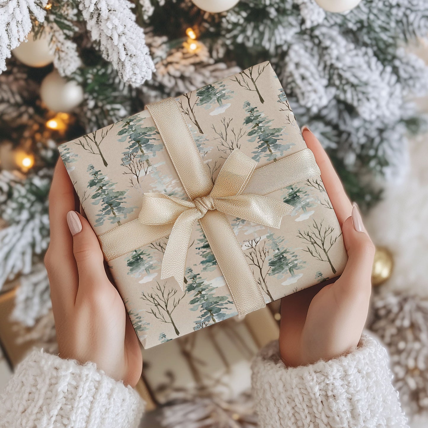 Woodland Kraft Watercolor Wrapping Paper Roll — Forest Gift Wrap