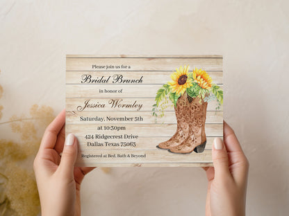Country Western Sunflowers & Cowgirl Boots Bridal Shower Invitation