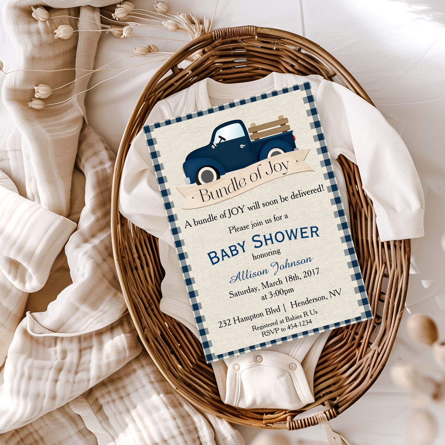 Fall Country Blue Truck Baby Shower Invitation