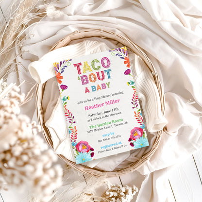 Taco About Fiesta Colorful Gender Neutral Baby Shower Invitation