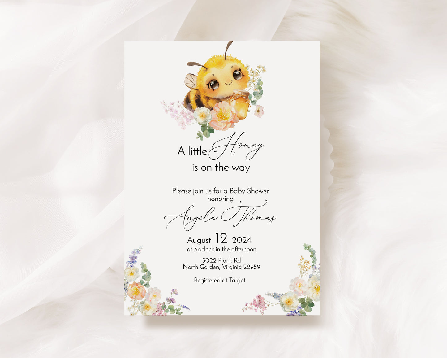 A Little Honey Bee Baby Shower Invitation Template Editable Invitation Corjl Digital Download