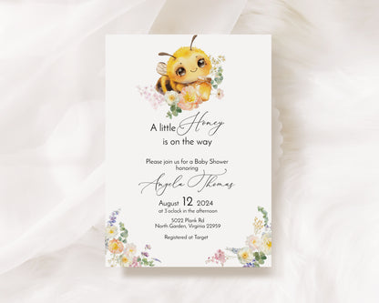 A Little Honey Bee Baby Shower Invitation Template Editable Invitation Corjl Digital Download