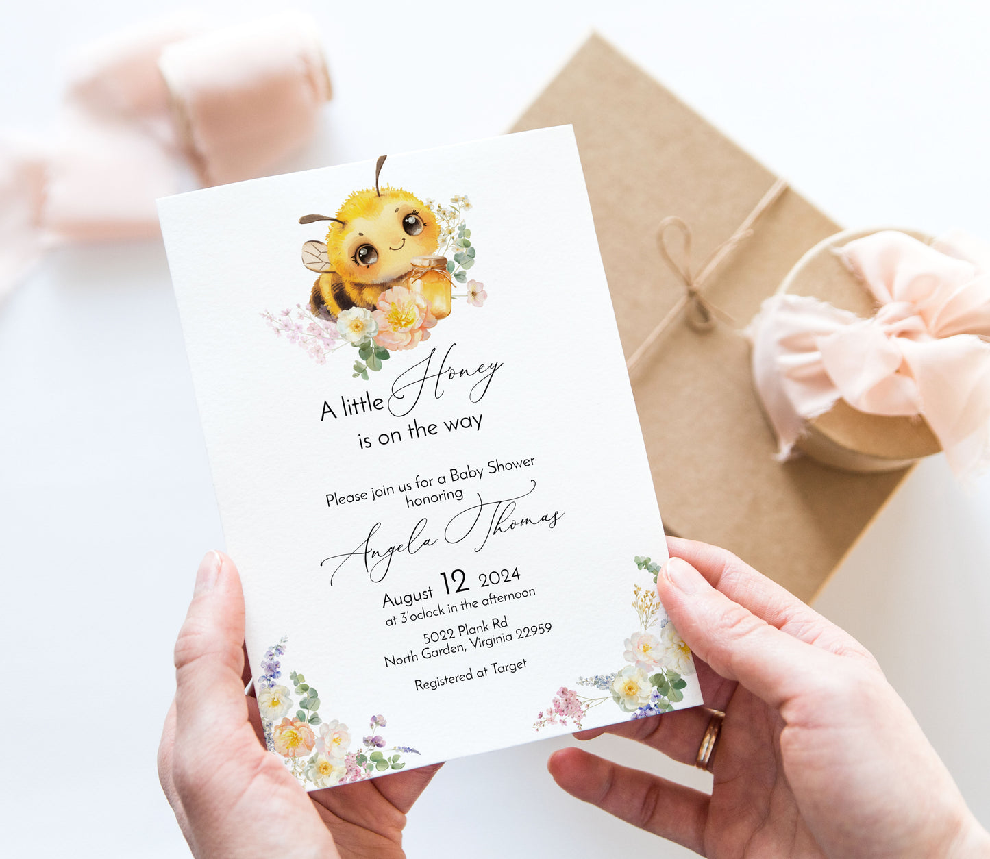 A Little Honey Bee Baby Shower Invitation Template Editable Invitation Corjl Digital Download