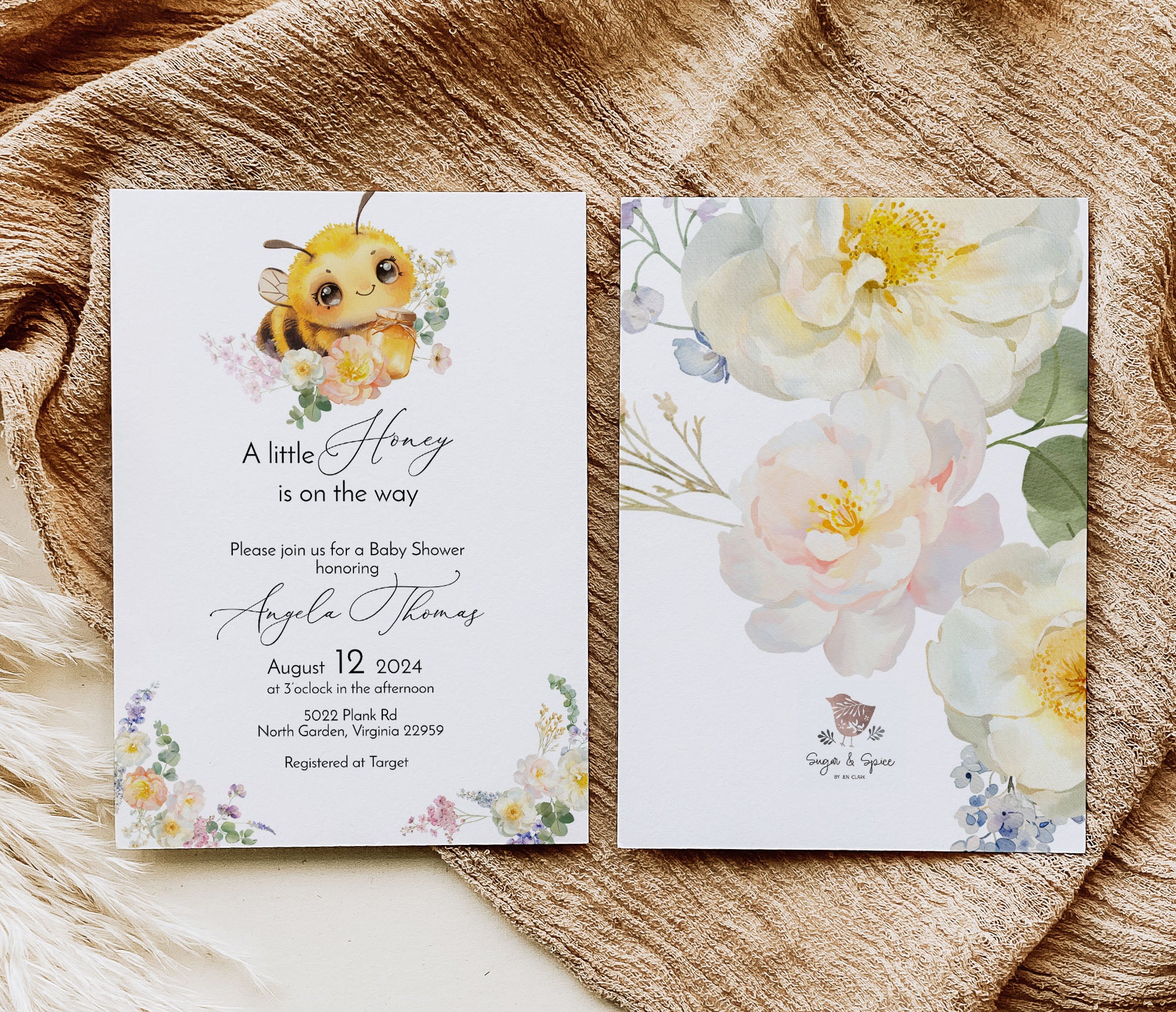 A Little Honey Bee Baby Shower Invitation Template Editable Invitation Corjl Digital Download
