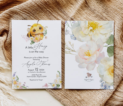 A Little Honey Bee Baby Shower Invitation Template Editable Invitation Corjl Digital Download