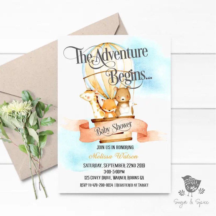 Animal Adventure Begins Baby Shower Invitation - Premium  from Sugar and Spice Invitations - Just $1.95! Shop now at Sugar and Spice Paper