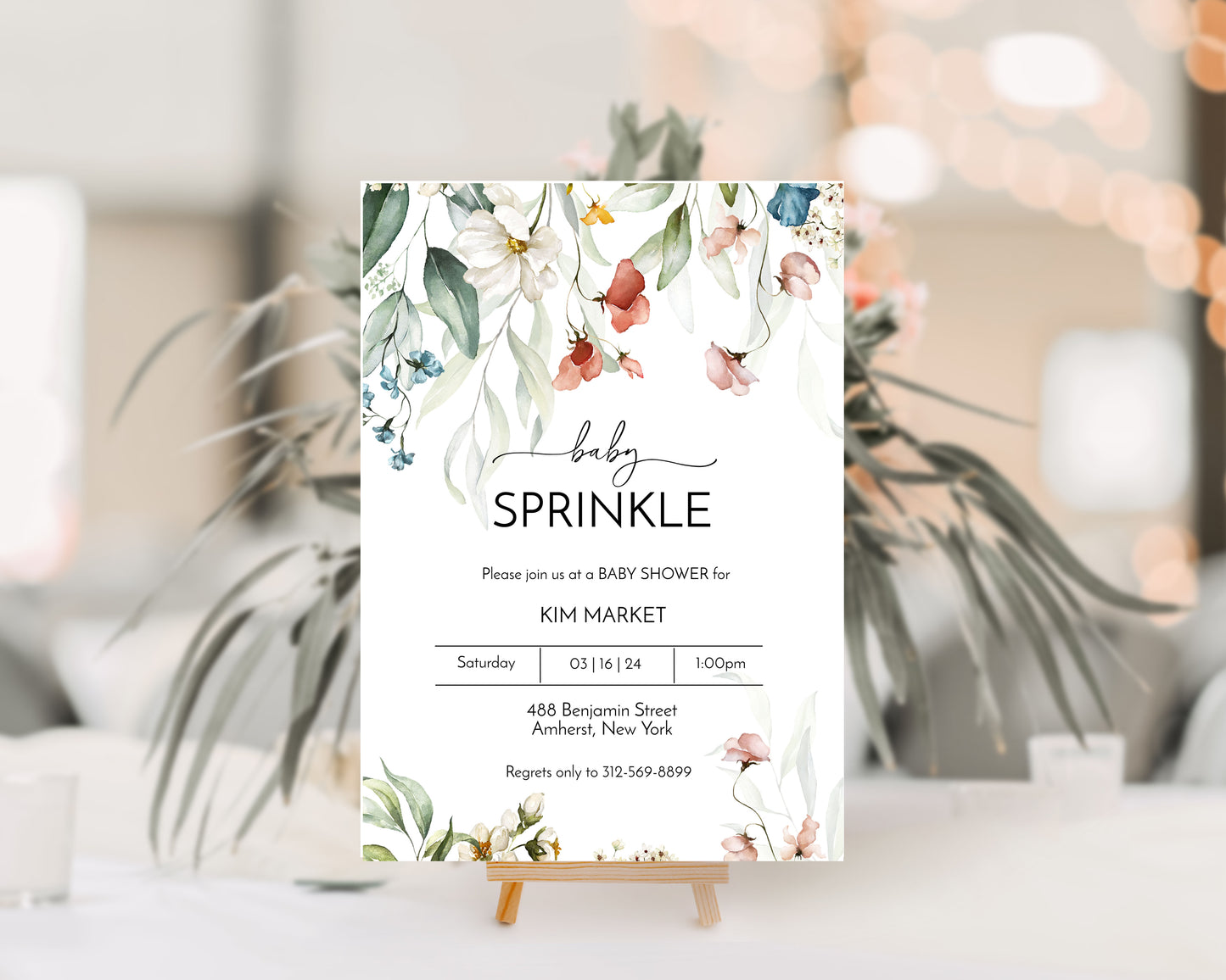 Watercolor Wildflower Baby Sprinkle Shower Invitation Template Editable Invitation Corjl Digital Download