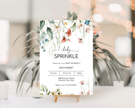 Watercolor Wildflower Baby Sprinkle Shower Invitation Template Editable Invitation Corjl Digital Download