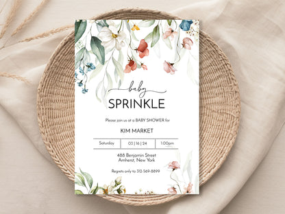 Watercolor Wildflower Baby Sprinkle Shower Invitation Template Editable Invitation Corjl Digital Download