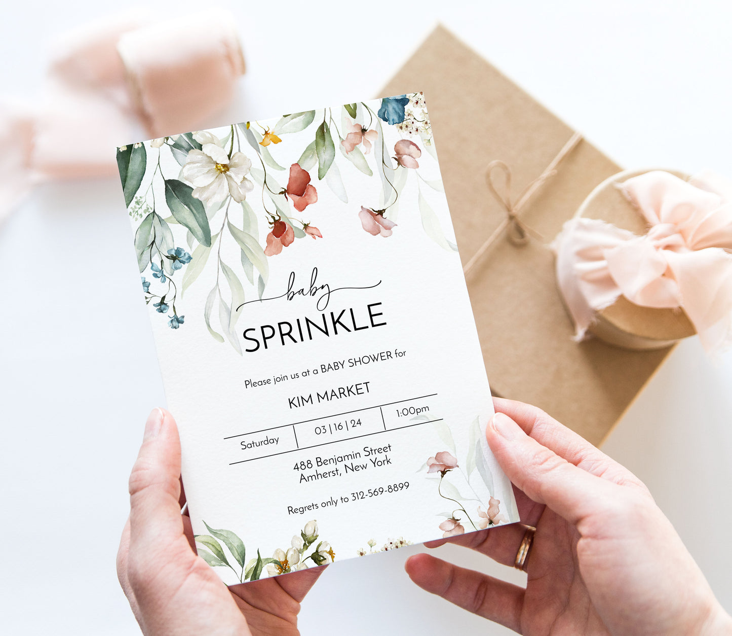 Watercolor Wildflower Baby Sprinkle Shower Invitation Template Editable Invitation Corjl Digital Download