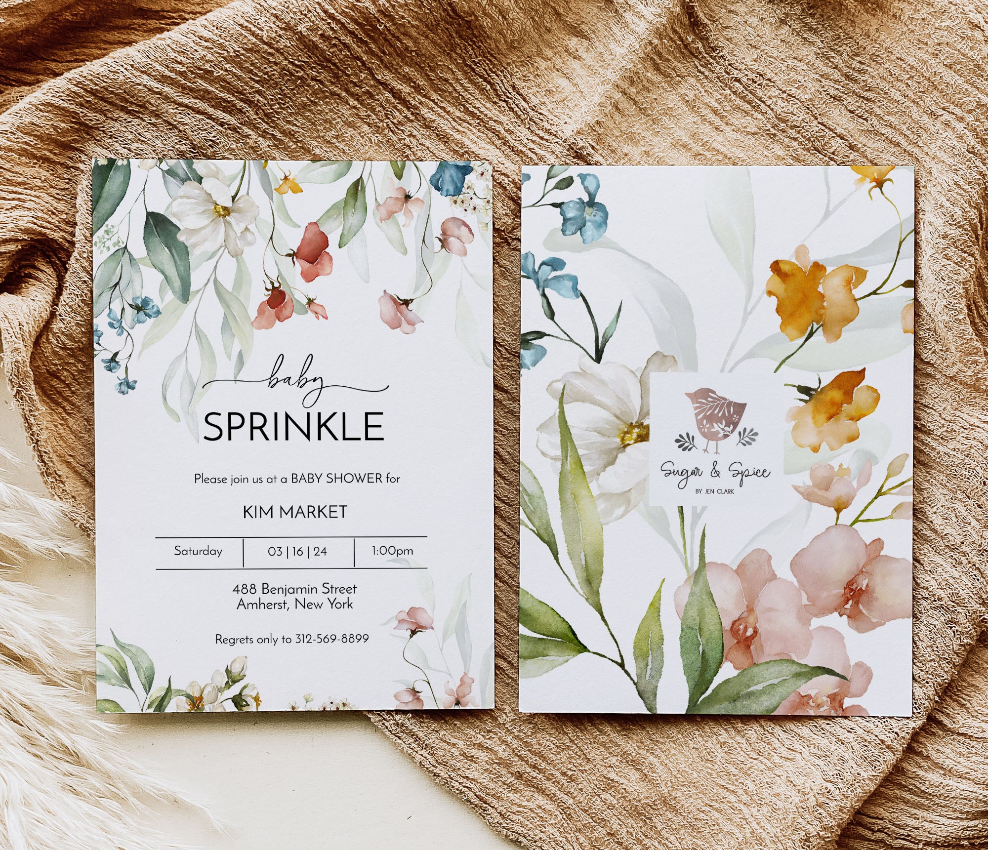 Watercolor Wildflower Baby Sprinkle Shower Invitation Template Editable Invitation Corjl Digital Download