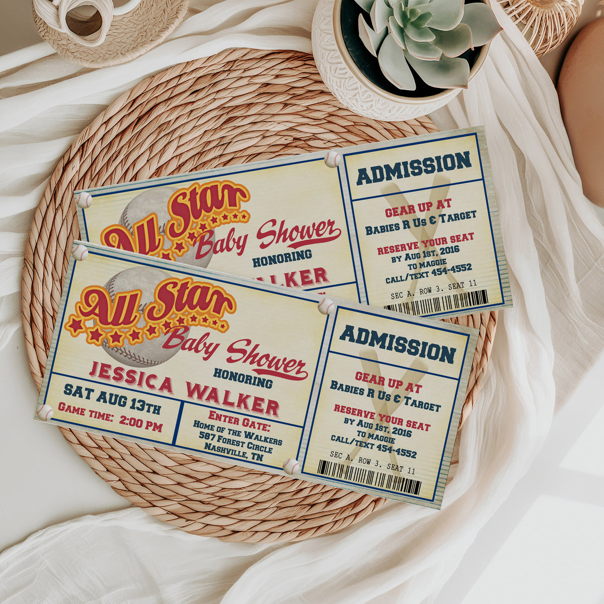 All Star Baseball Ticket Baby Shower Invitation