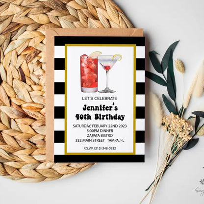 Black and White Adult Cocktail 40th Birthday Invitation - Premium Paper & Party Supplies > Paper > Invitations & Announcements > Invitations from Sugar and Spice Invitations - Just $1.95! Shop now at Sugar and Spice Paper