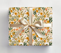 Boho Orange Floral Wrapping Paper Sheets