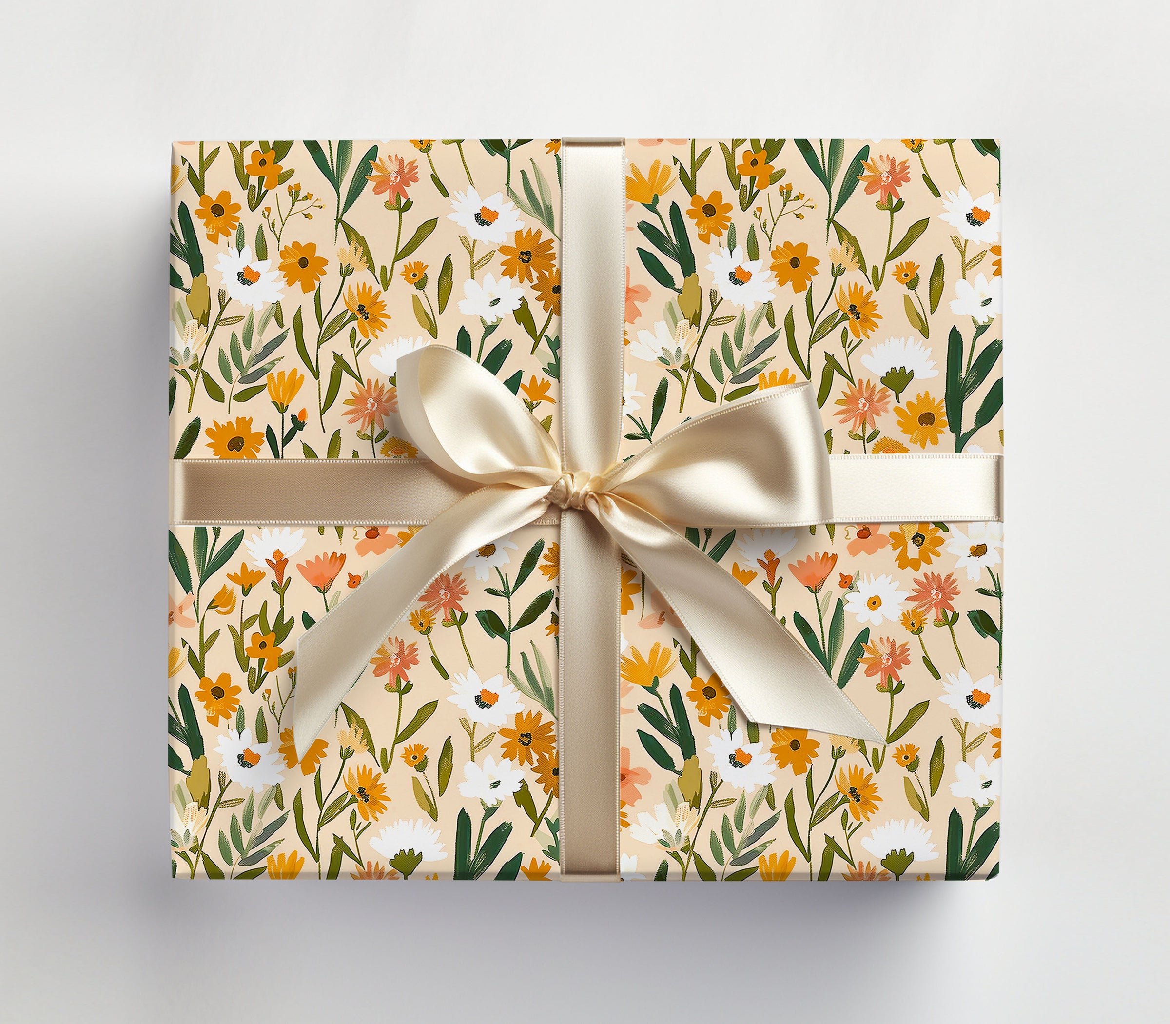 Boho Orange Floral Wrapping Paper Sheets