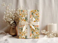 Boho Orange Floral Wrapping Paper Sheets
