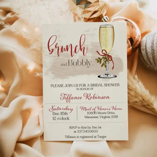Brunch and Bubbly Holiday Bridal Shower Invitation - Premium  from Sugar and Spice Invitations - Just $1.95! Shop now at Sugar and Spice Paper