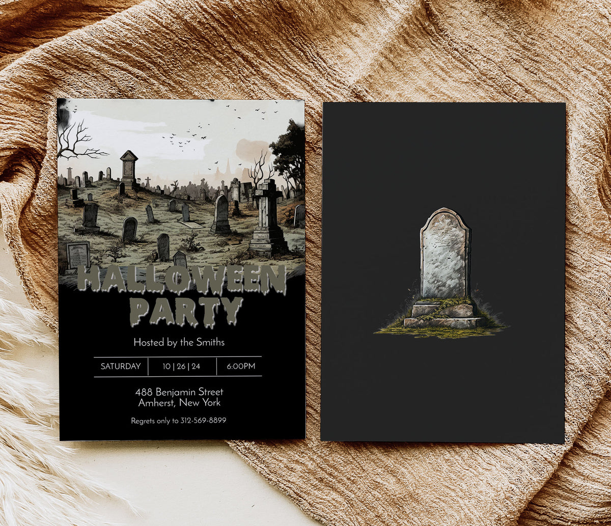 Halloween Spooky Cemetery Costume Party Invitation Template