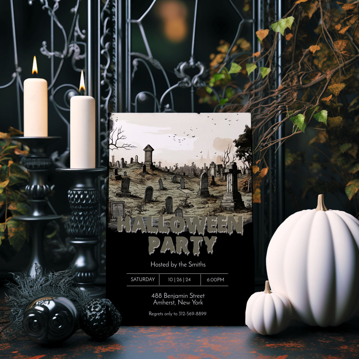 Halloween Spooky Cemetery Costume Party Invitation Template