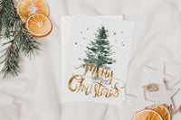 Merry Christmas Gold Watercolor Tree Greeting Card