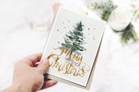 Merry Christmas Gold Watercolor Tree Greeting Card