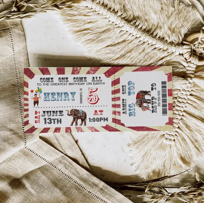 Circus Ticket Birthday Invitation - Premium Digital File from Sugar and Spice Invitations - Just $1.95! Shop now at Sugar and Spice Paper