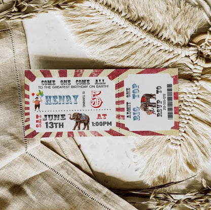 Circus Ticket Birthday Invitation - Premium Digital File from Sugar and Spice Invitations - Just $1.95! Shop now at Sugar and Spice Paper