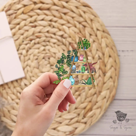 Clear House Plant on A-Frame Ladder Stand Sticker - Premium  from Sugar and Spice Invitations - Just $3.50! Shop now at Sugar and Spice Paper