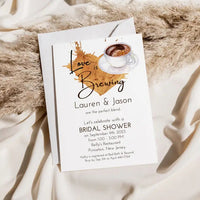 Love is Brewing Coffee Watercolor Bridal Shower Invitation with coffee heart