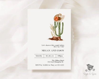 Country Western Cactus Bridal Shower Invitation - Premium  from Sugar and Spice Invitations - Just $1.95! Shop now at Sugar and Spice Paper
