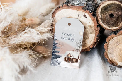 Cozy Cottage Season Greetings Christmas Gift Tag - Premium Craft Supplies & Tools > Party & Gifting > Labels, Stickers & Tags > Tags from Sugar and Spice Invitations - Just $26! Shop now at Sugar and Spice Paper