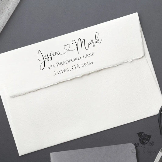 Cursive Heart Address Stamp Self Inking - Premium Craft Supplies & Tools > Stamps & Seals > Stamps from Sugar and Spice Invitations - Just $38! Shop now at Sugar and Spice Paper