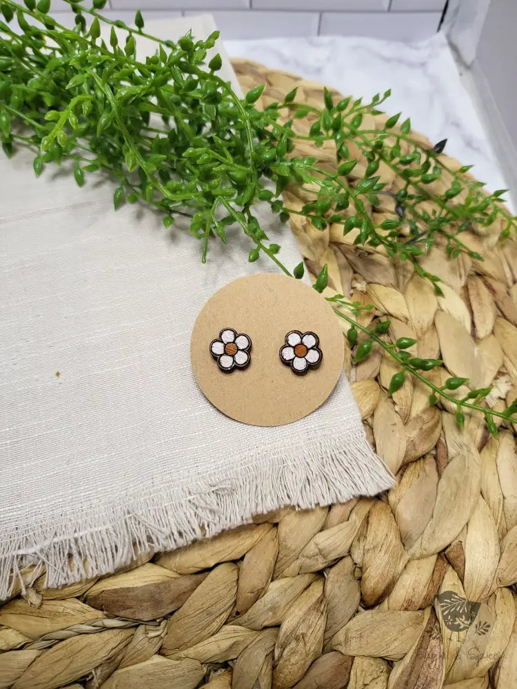 Daisy Flower Boho Wood Stud Earrings - Premium  from Sugar and Spice Invitations - Just $6! Shop now at Sugar and Spice Paper