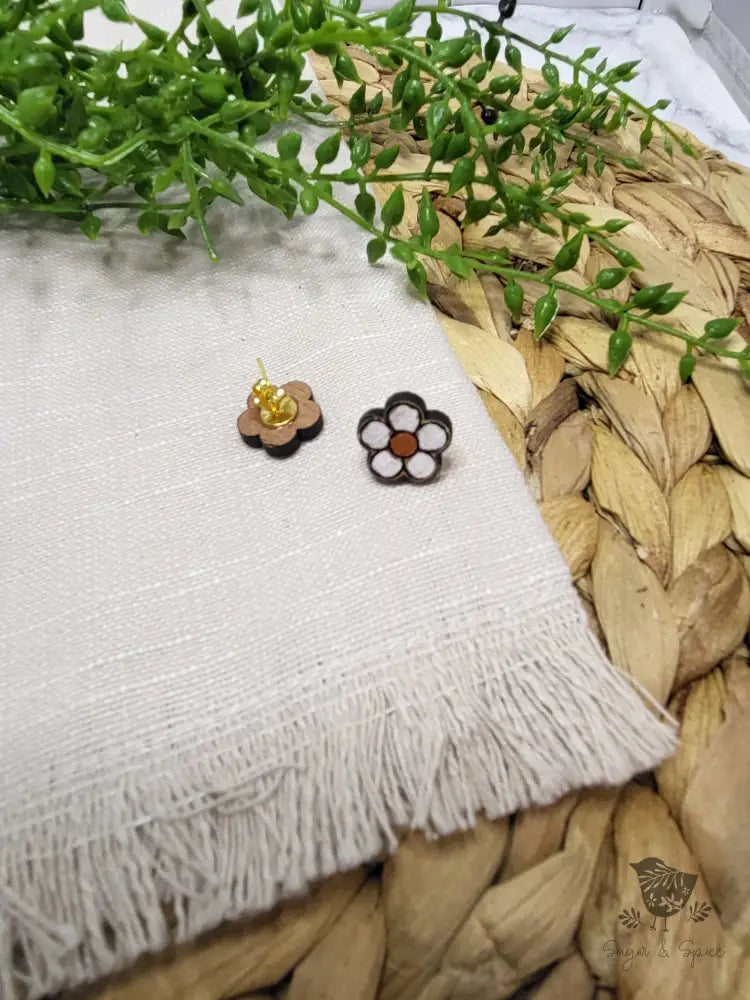 Daisy Flower Boho Wood Stud Earrings - Premium  from Sugar and Spice Invitations - Just $6! Shop now at Sugar and Spice Paper