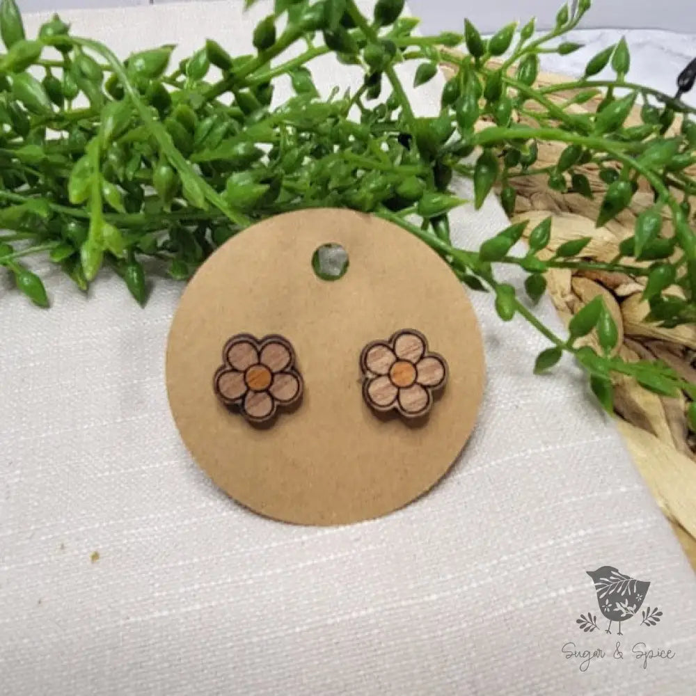 Daisy Flower Wood Stud Earrings - Premium  from Sugar and Spice Invitations - Just $6! Shop now at Sugar and Spice Paper