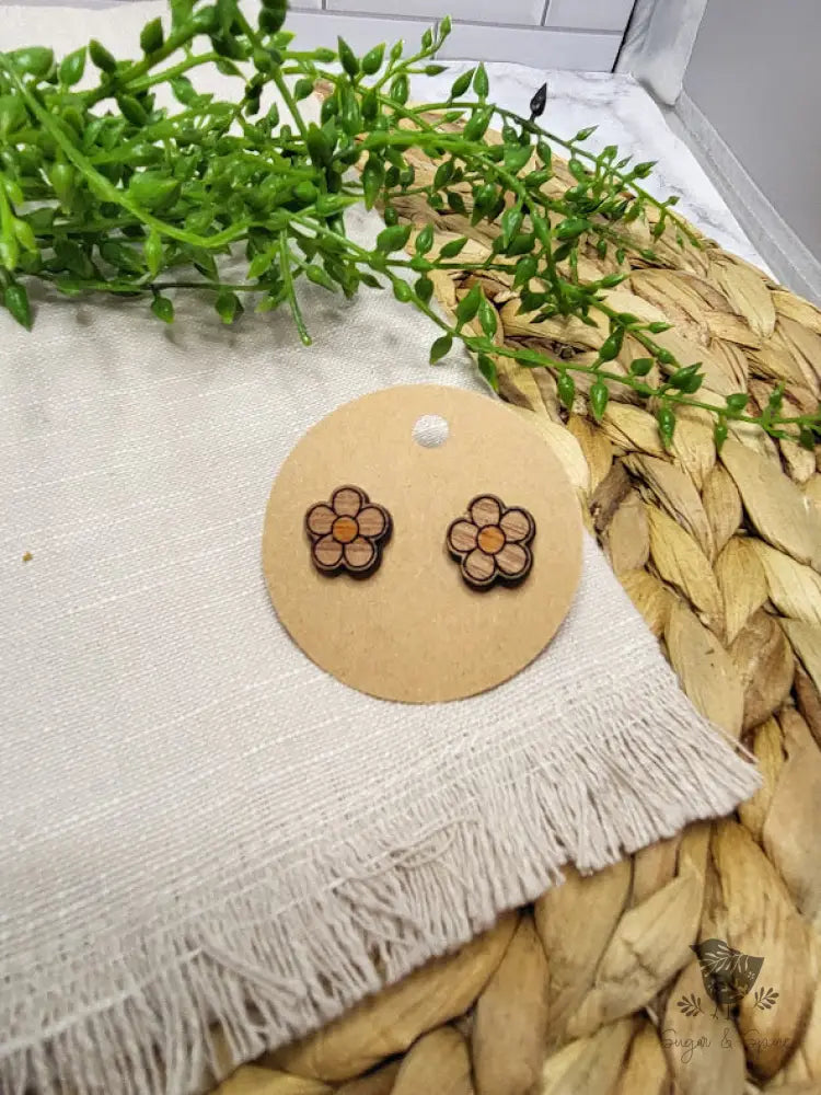 Daisy Flower Wood Stud Earrings - Premium  from Sugar and Spice Invitations - Just $6! Shop now at Sugar and Spice Paper
