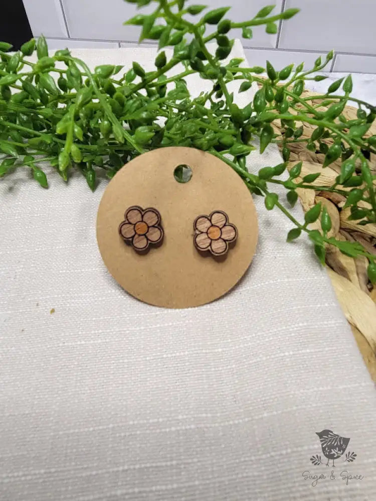 Daisy Flower Wood Stud Earrings - Premium  from Sugar and Spice Invitations - Just $6! Shop now at Sugar and Spice Paper