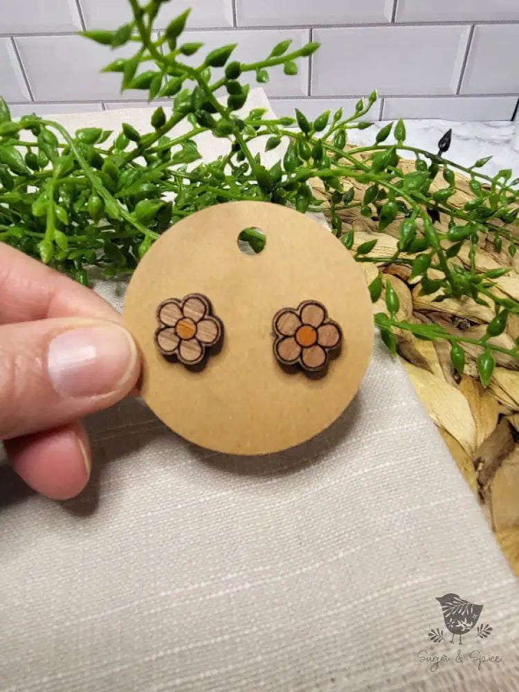Daisy Flower Wood Stud Earrings - Premium  from Sugar and Spice Invitations - Just $6! Shop now at Sugar and Spice Paper