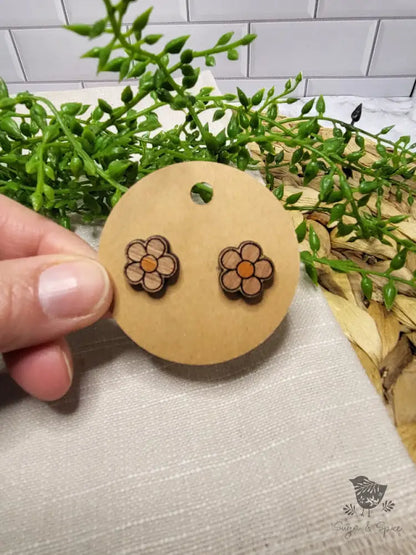 Daisy Flower Wood Stud Earrings - Premium  from Sugar and Spice Invitations - Just $6! Shop now at Sugar and Spice Paper
