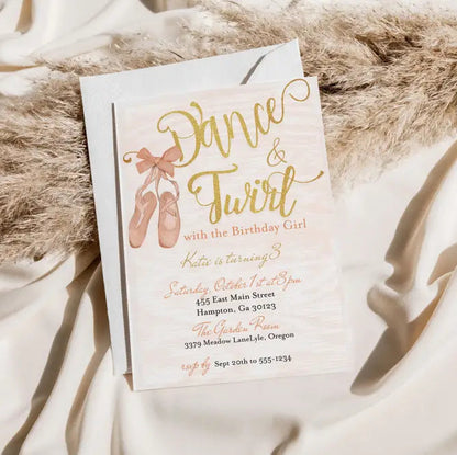 Dance and Twirl Pink Bow Coquette Ballerina Birthday Invitation - Premium Digital File from Sugar and Spice Invitations - Just $1.95! Shop now at Sugar and Spice Paper