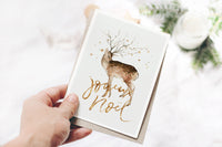 Winter Woodland Deer Gold Christmas Holiday Greeting Card