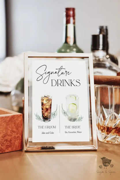 Elegant Greenery Signature Drink Sign - Premium  from Sugar and Spice Invitations - Just $25! Shop now at Sugar and Spice Paper