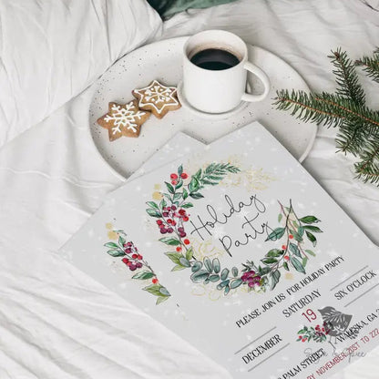 Elegant Wreath Christmas Invitation - Premium Digital File from Sugar and Spice Invitations - Just $2.10! Shop now at Sugar and Spice Paper