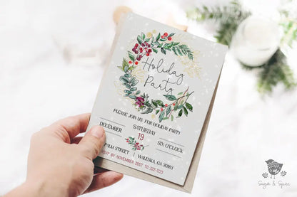 Elegant Wreath Christmas Invitation - Premium Digital File from Sugar and Spice Invitations - Just $2.10! Shop now at Sugar and Spice Paper