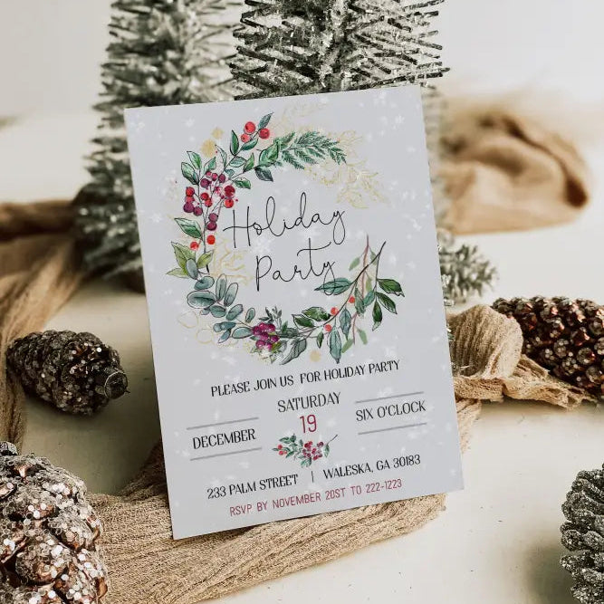 Elegant Wreath Christmas Invitation - Premium Digital File from Sugar and Spice Invitations - Just $2.10! Shop now at Sugar and Spice Paper