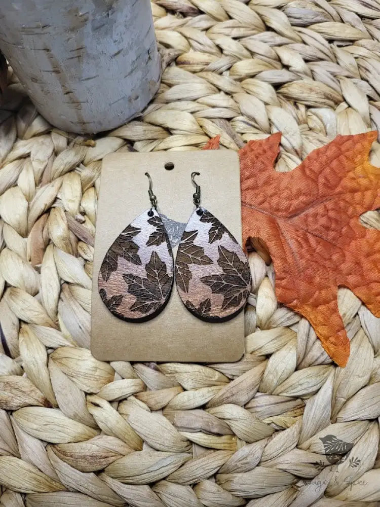 Engraved Maple Leaf Wood Earrings - Premium  from Sugar and Spice Invitations - Just $11.25! Shop now at Sugar and Spice Paper