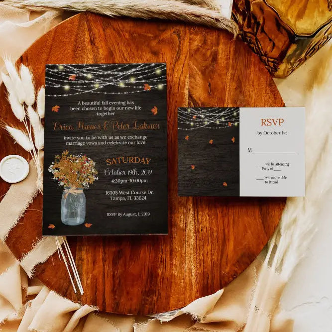 Fall Mason Jar and Lights Wedding Invitation - Premium  from Sugar and Spice Invitations - Just $2.15! Shop now at Sugar and Spice Paper