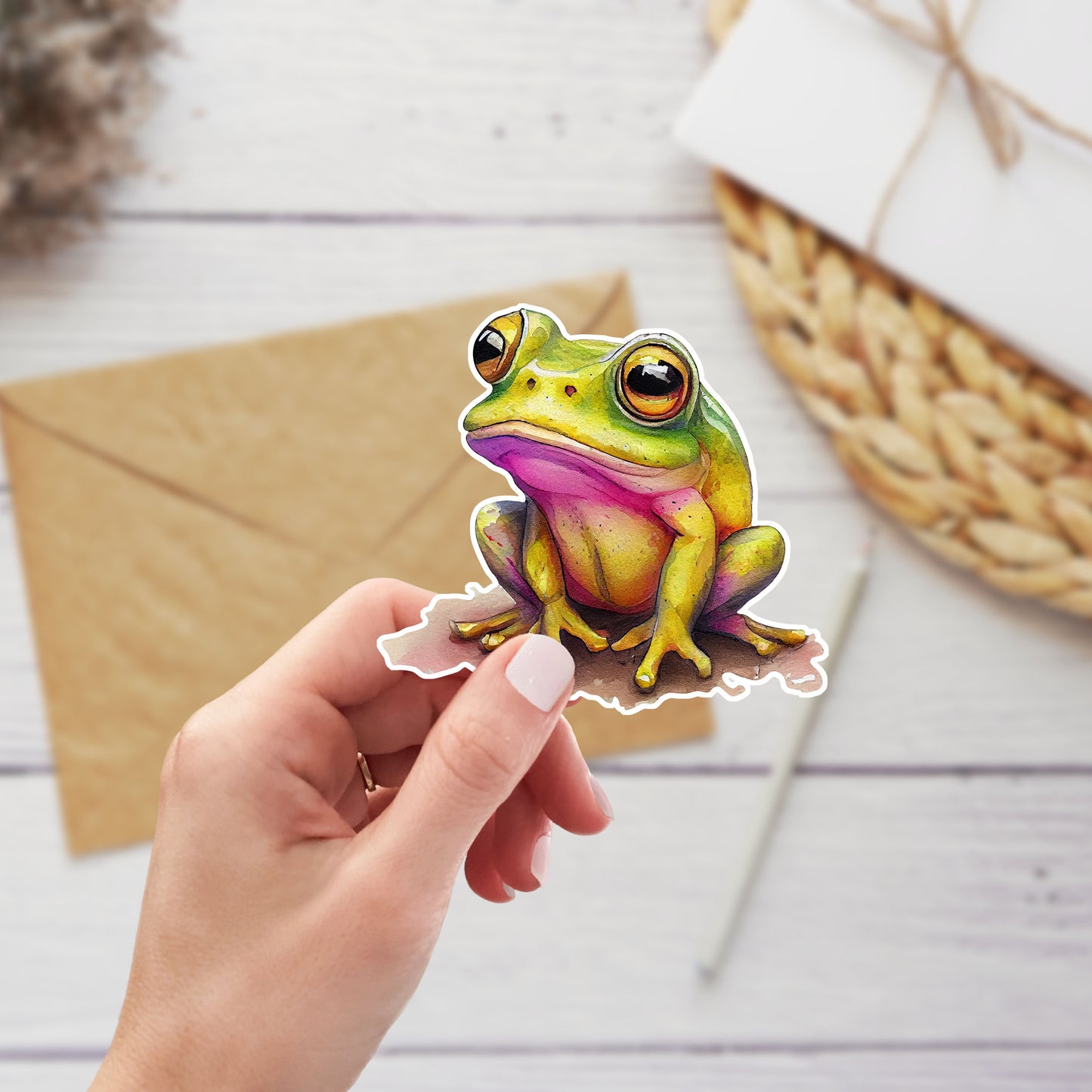 Colorful Tree Frog Kiss-Cut Stickers — Cute Watercolor Animal Laptop Decal